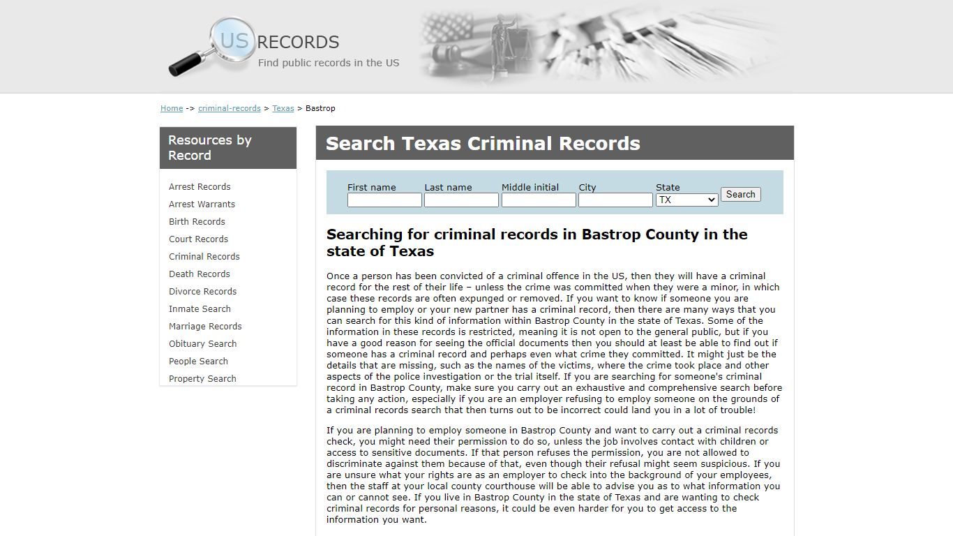 Search Criminal Records Bastrop Texas | US Records